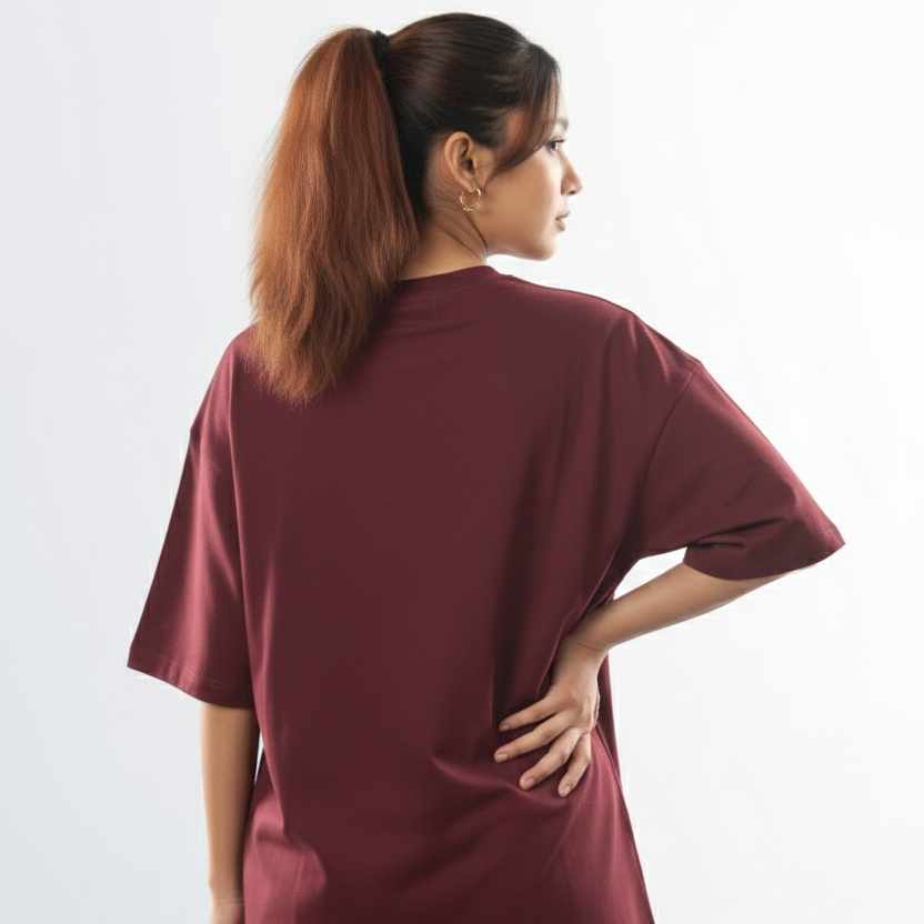 Maroon Oversized T-Shirt – 240 GSM Premium Cotton | Unisex Classic Fit