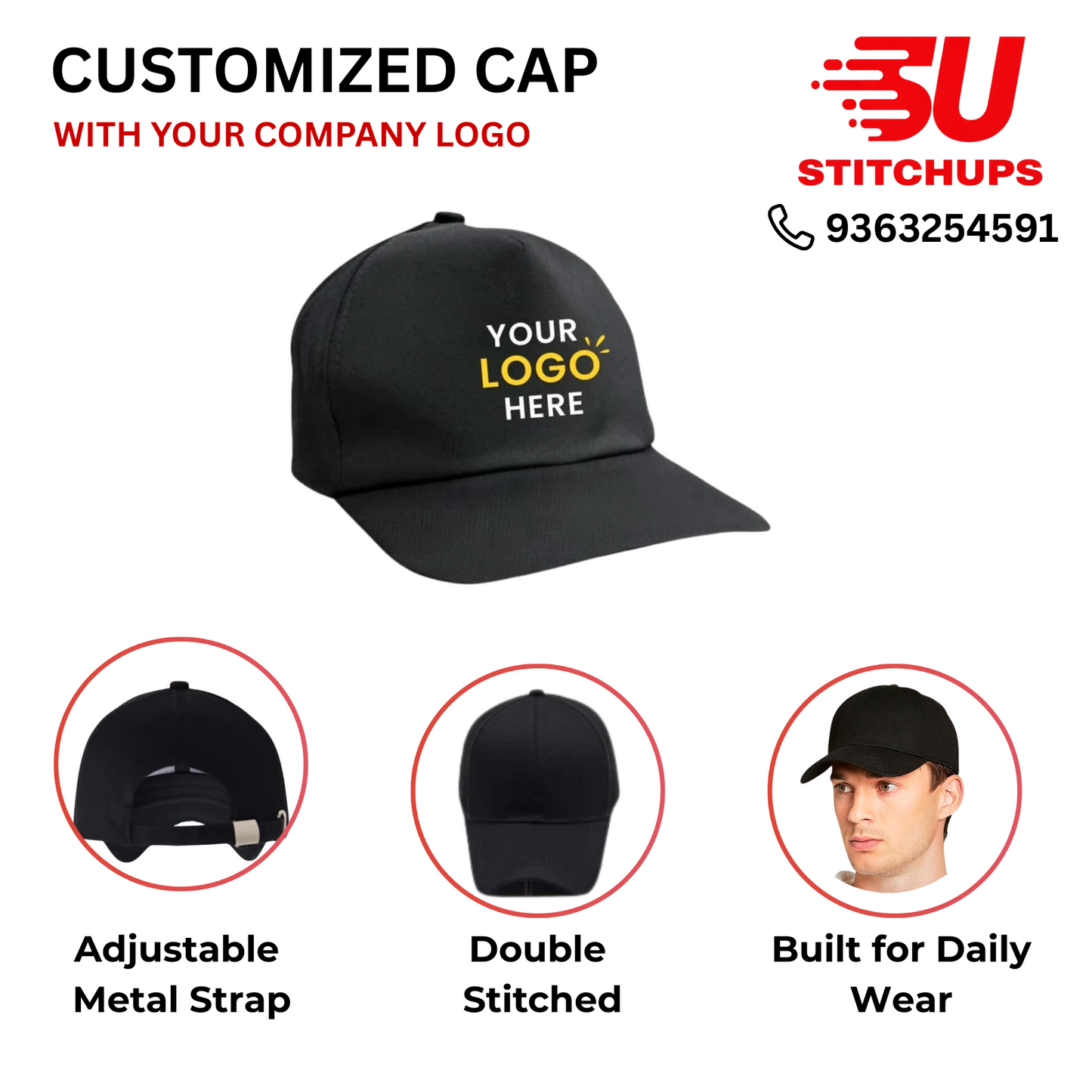 Grey Corporate Cap – Premium Double Stitched Adjustable Cap with Metal Buckle | Custom Logo Branding