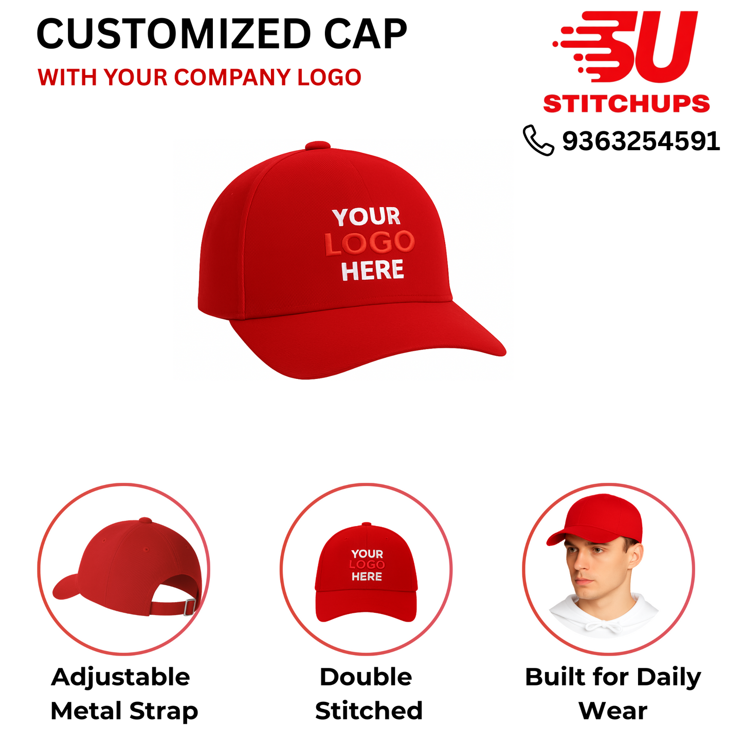 Red Corporate Cap – Durable Double Stitched Adjustable Cap with Metal Buckle | Promotional & Team Wear