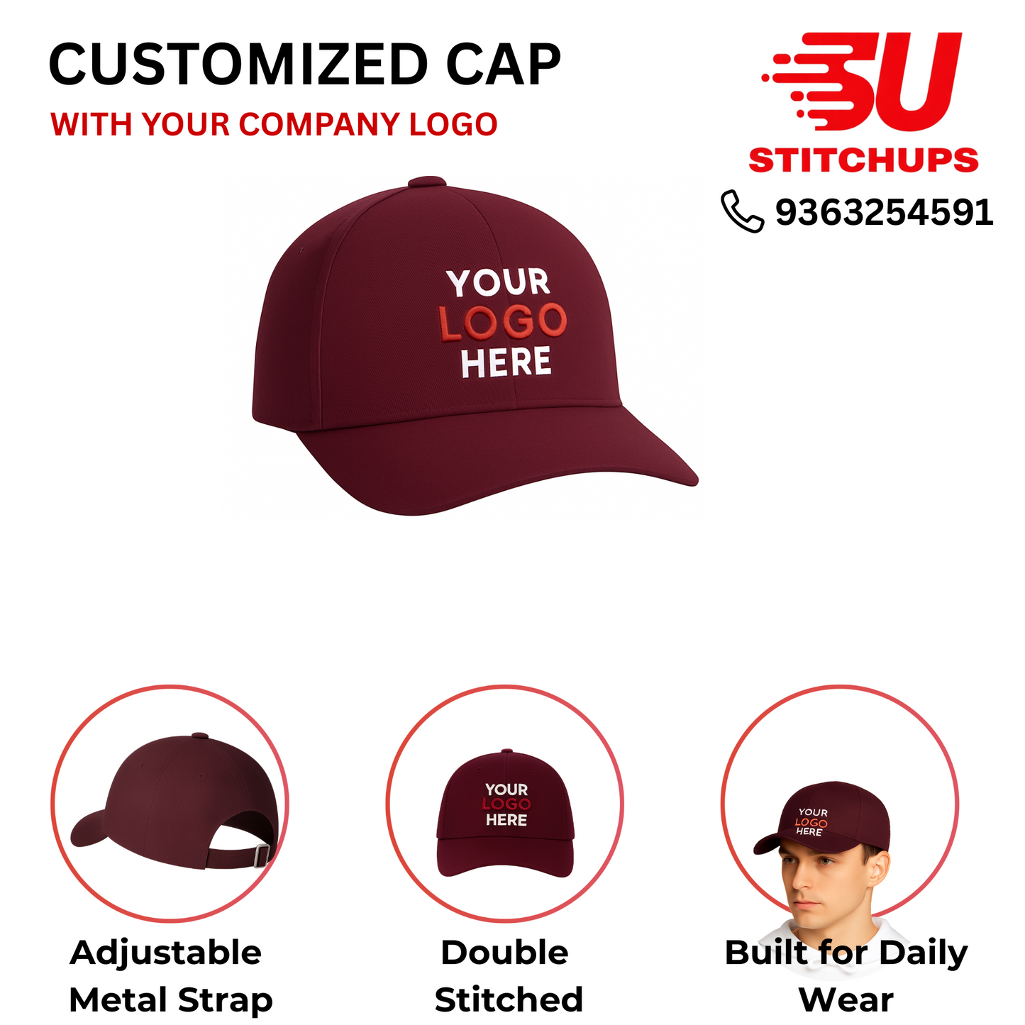 Maroon Corporate Cap – Premium Double Stitched Adjustable Cap | Custom Logo Uniform Wear