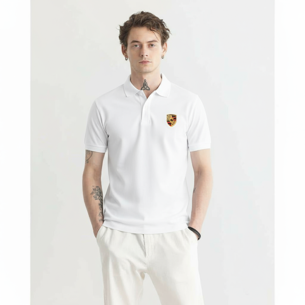 porsche 911 white polo t-shirt