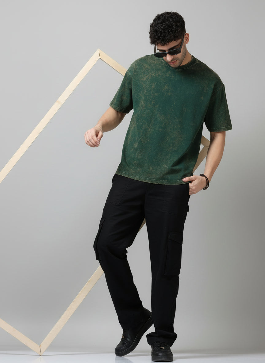 Bottle Green Acid Wash oversized tshirt
