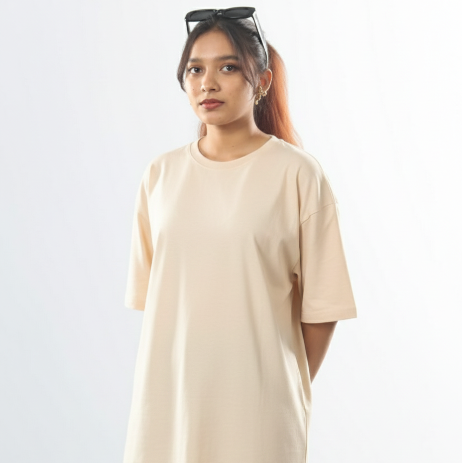 Beige Oversized T-Shirt – 240 GSM Premium Cotton | Unisex Minimal Style