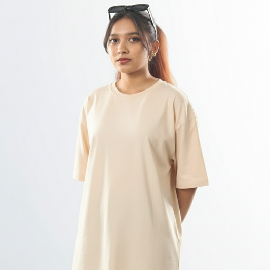 Beige Oversized T-Shirt – 240 GSM Premium Cotton | Unisex Minimal Style