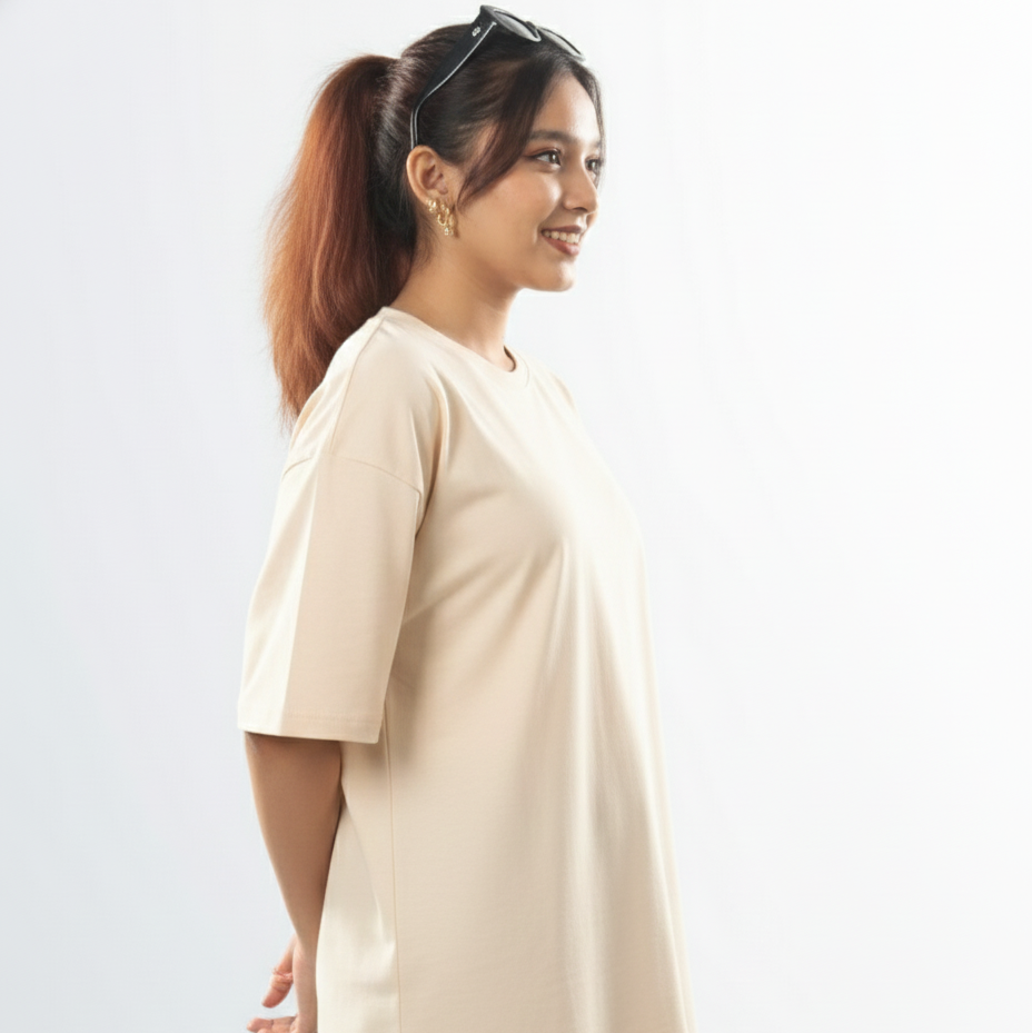 Beige Oversized T-Shirt – 240 GSM Premium Cotton | Unisex Minimal Style