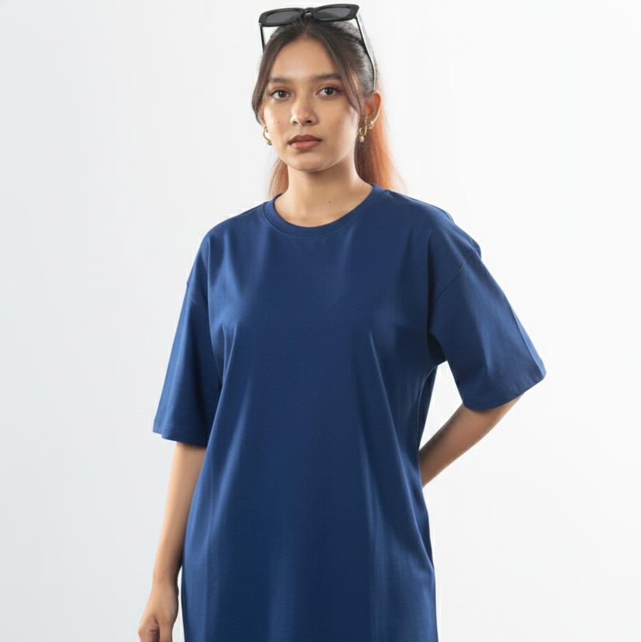 Navy Blue Oversized T-Shirt – 240 GSM Cotton | Unisex Premium Fit