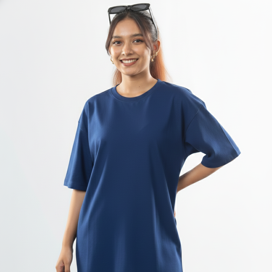 Navy Blue Oversized T-Shirt – 240 GSM Cotton | Unisex Premium Fit