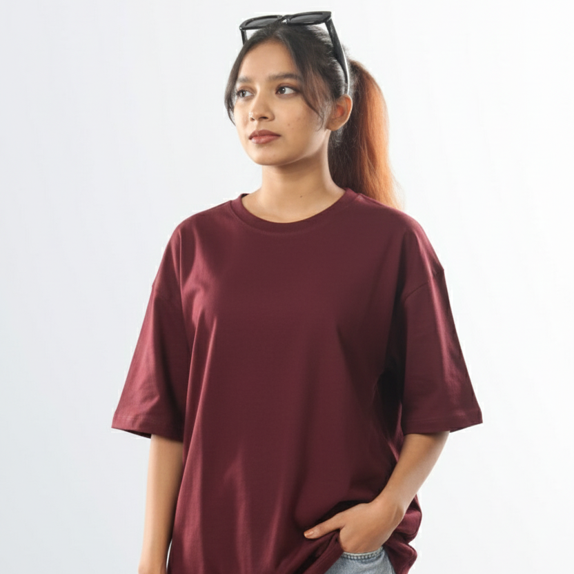 Maroon Oversized T-Shirt – 240 GSM Premium Cotton | Unisex Classic Fit
