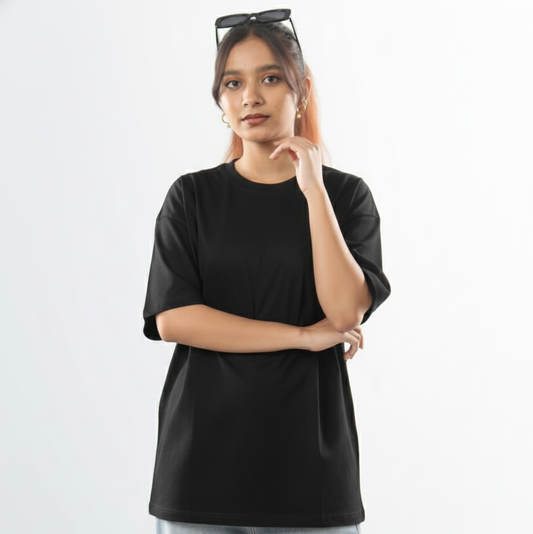 Black Oversized T-Shirt – 240 GSM Heavyweight Cotton | Unisex Streetwear Fit
