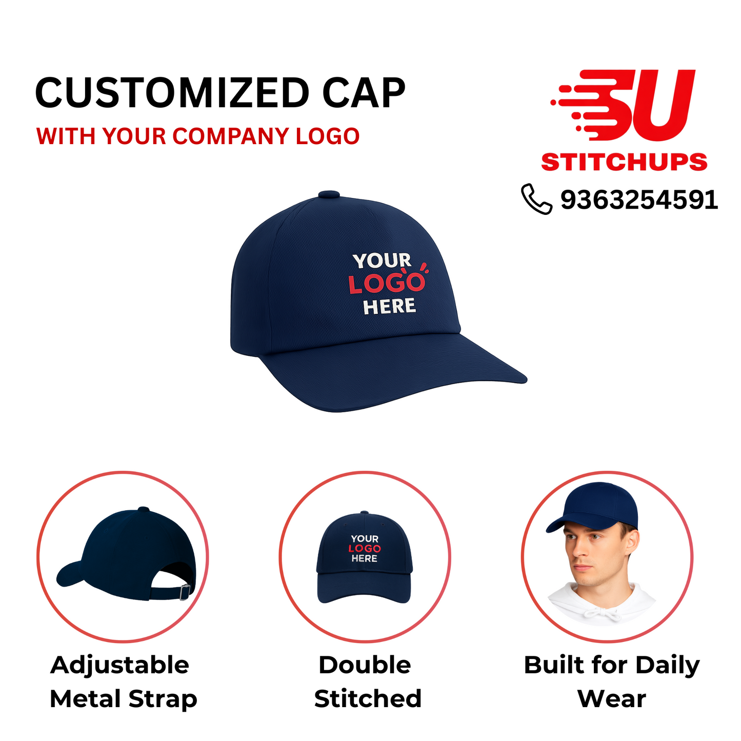 Navy Blue Corporate Cap – Premium Adjustable Cap with Metal Buckle | Double Stitched Uniform Cap