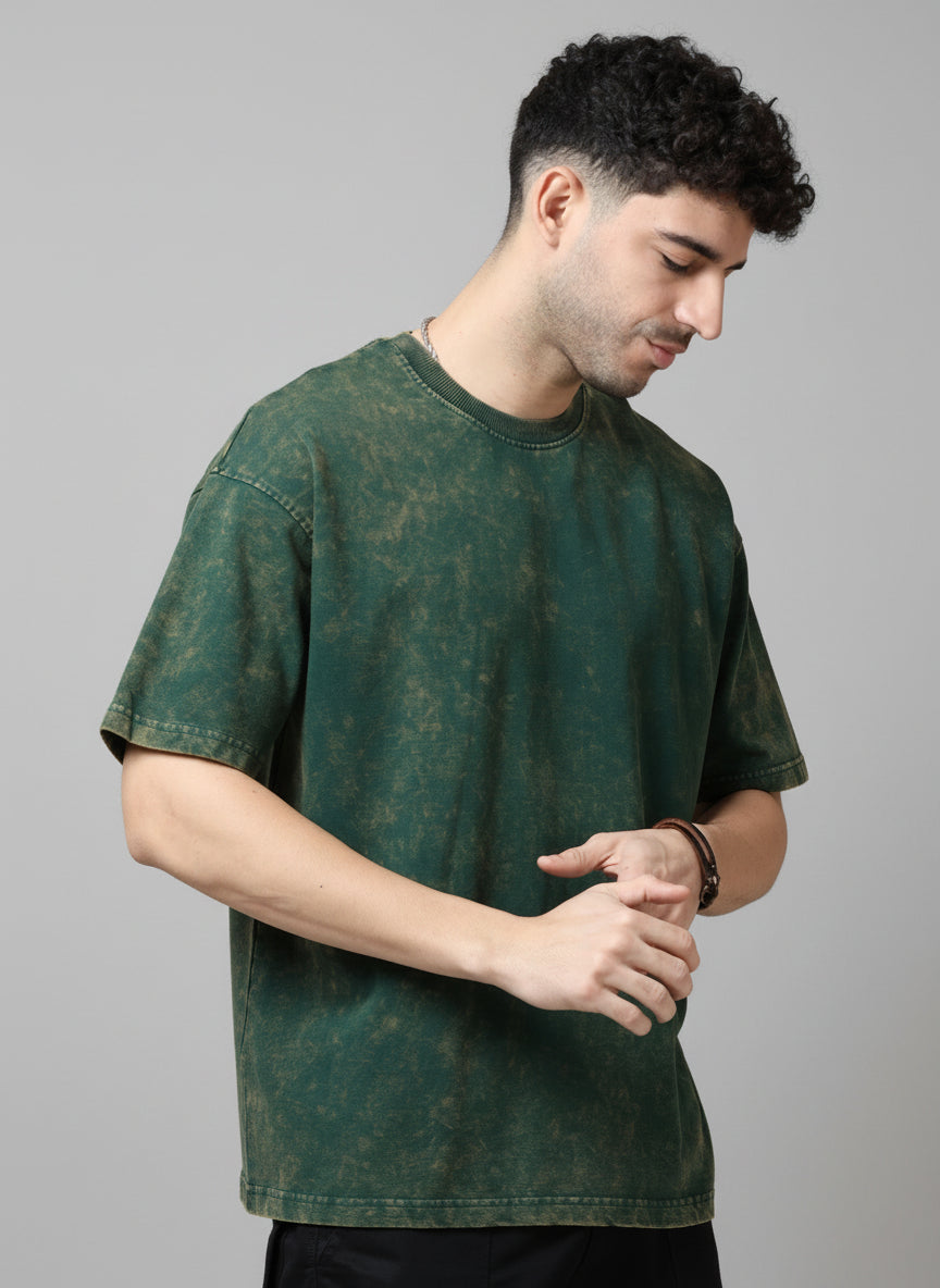 Bottle Green Acid Wash oversized tshirt