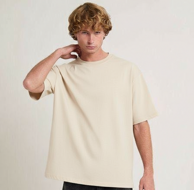 Beige Oversized Plain T-Shirt