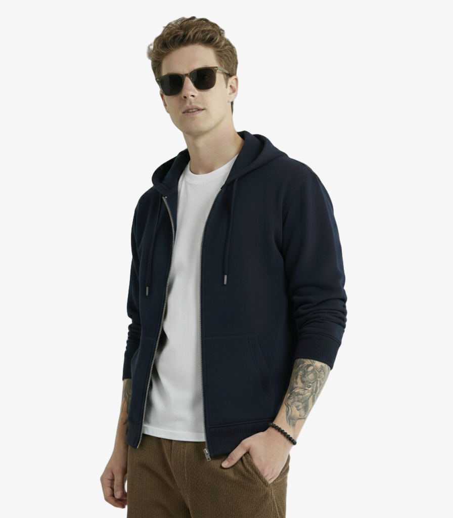 Zipper Navy Blue Hoodie