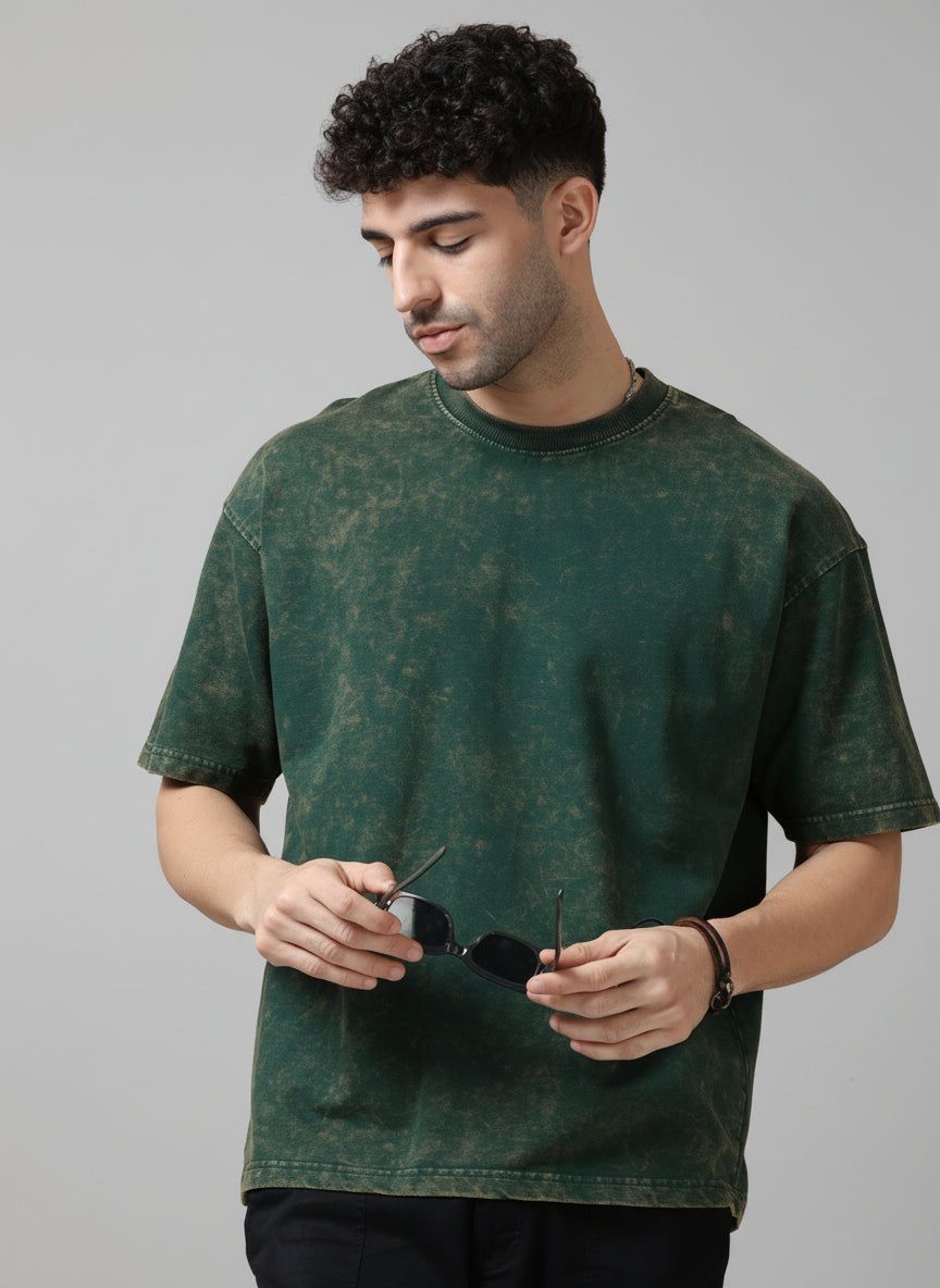 Bottle Green Acid Wash oversized tshirt