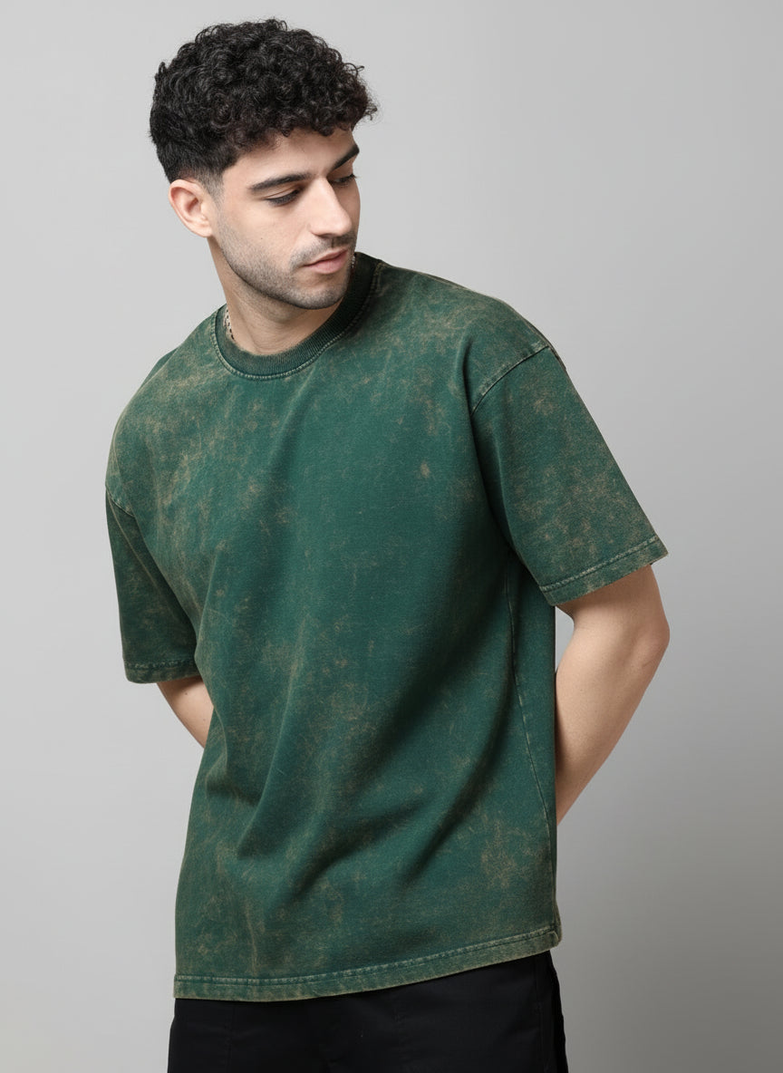 Bottle Green Acid Wash oversized tshirt