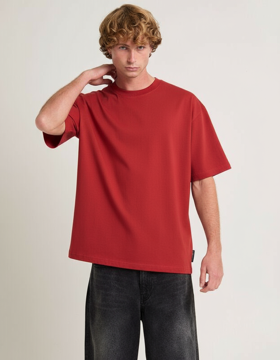 Red Oversized Plain T-Shirt