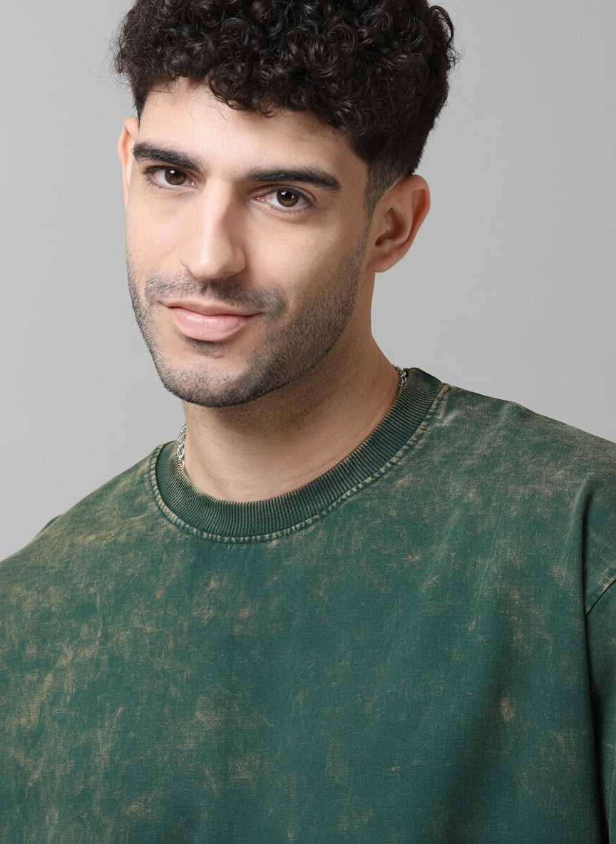 Bottle Green Acid Wash oversized tshirt